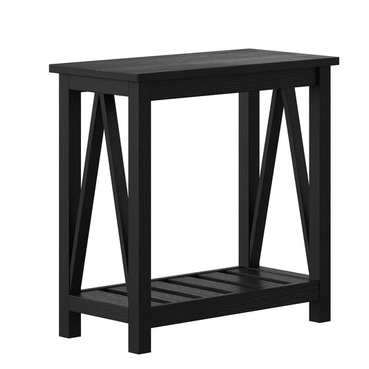 ChooChoo Farmhouse End Table, Narrow Side Table, Slim End Table with Storage Shelf for Small Spaces, Rustic Nightstand, for Living Room, Bedroom Black