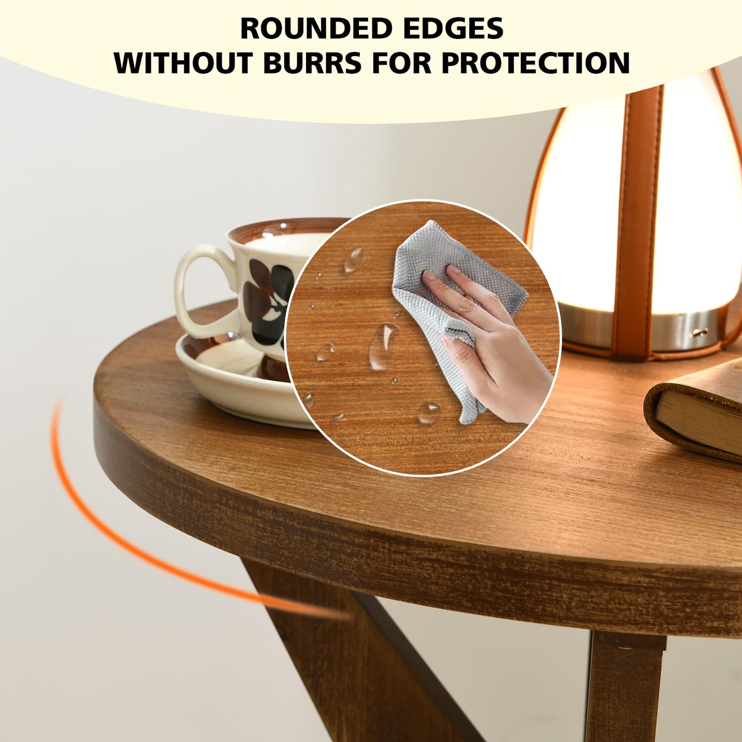 Ahokua Farmhouse End Table with Solid Wood Crossed Legs Round Boho Side Table Mid Century Modern Small Accent Table for Small Space Stable Nightstand for Living Room, Natural Wood