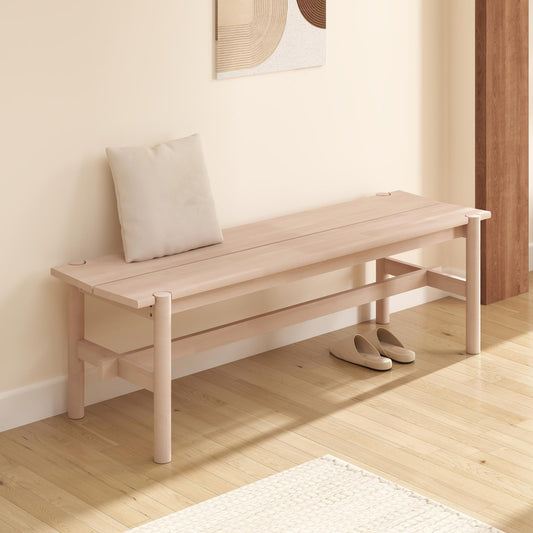 CIMOTA Solid Wood Bench, 55" Long Farmhouse Entryway Bench for Hallway, Dining Living Room, Kitchen Table, Bedroom, Entry Way Benches Seat for Indoor/Outdoor Use, Natural
