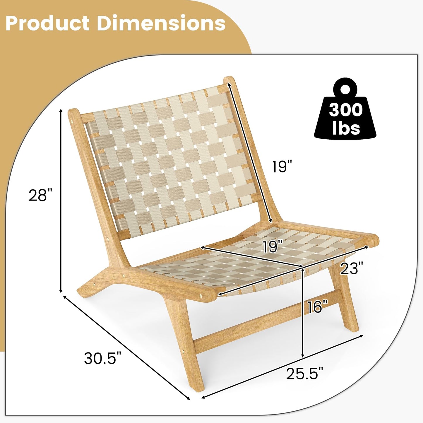 Tangkula Teak Wood Patio Dining Chair, Outdoor Wooden Mid-Century Accent Armless Chair w/Webbing Seat & Backrest, for Living Room, Balcony, Porch, Backyard, Lawn, Poolside, Garden, Deck (Natrual,2)