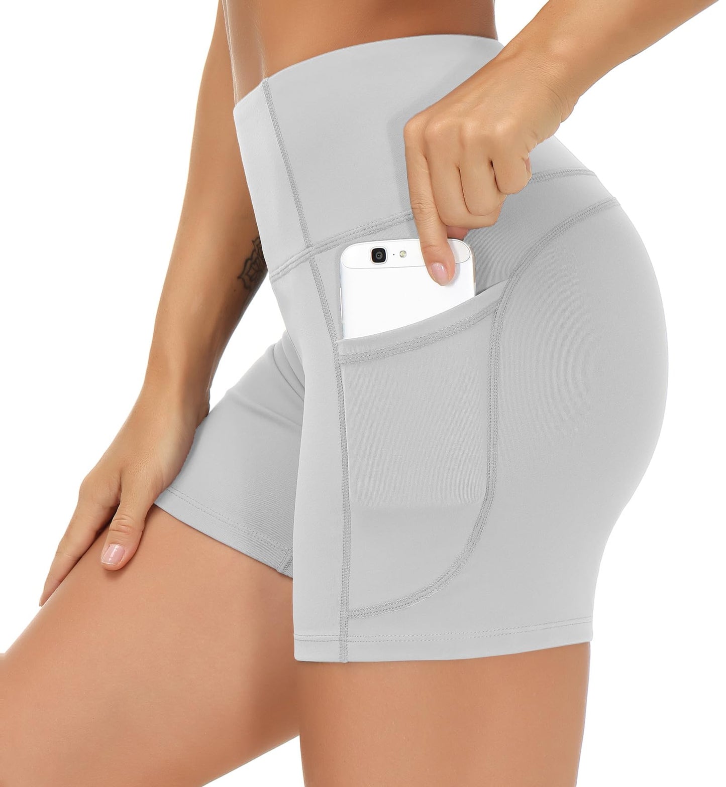 THE GYM PEOPLE High Waist Yoga Shorts for Women's Tummy Control Fitness Athletic Workout Running Shorts with Deep Pockets