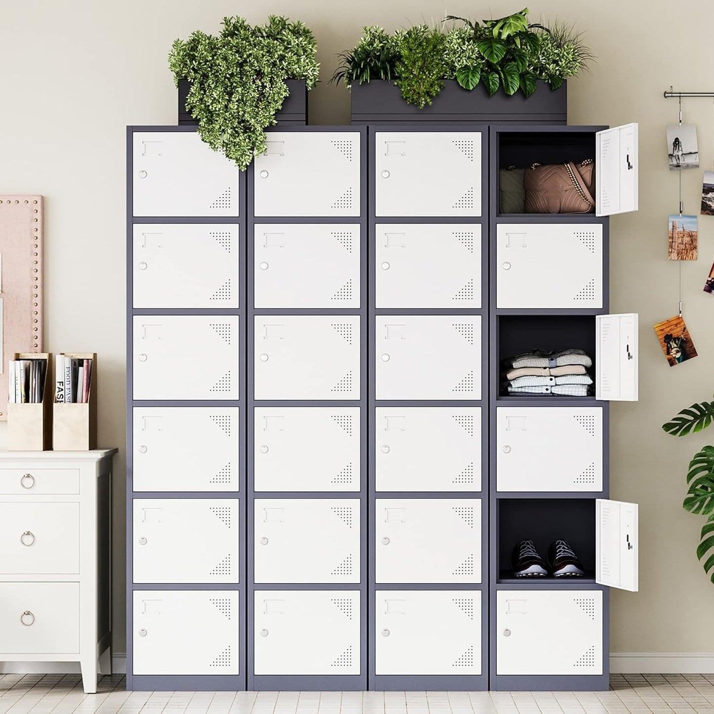 Letaya Metal Lockers for Employees,71" Steel Storage Cabinet with 6 Door Lockable for Office Staff,Home,Gym,School (Grey White)