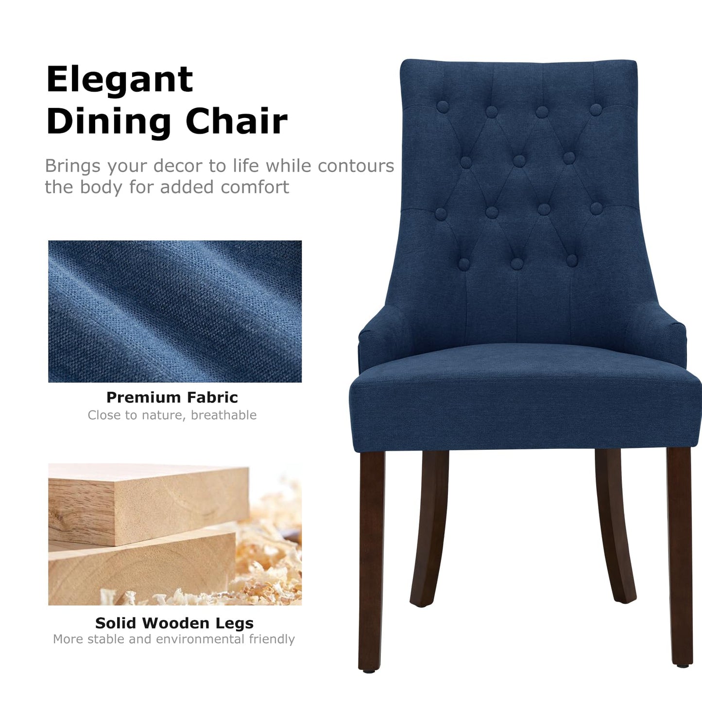 COLAMY Wingback Upholstered Dining Chairs Set of 6, Fabric Dining Room Chairs with Tufted Button, Living Room Chairs for Home Kitchen, Blue