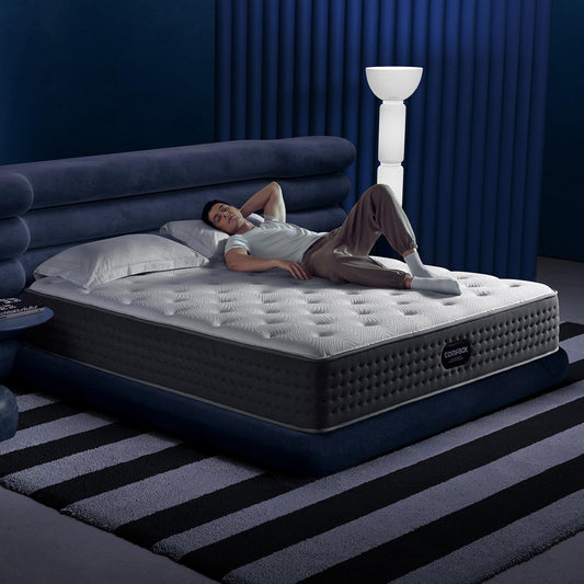 COMFBOX Classic Hybrid King Size Mattress - Medium Firm King Mattress 14 inch - Contouring Memory Foam & Innerspring Coils - Cooling Top Layer - Pressure-Relief - 365-Night Trial & Forever Warranty