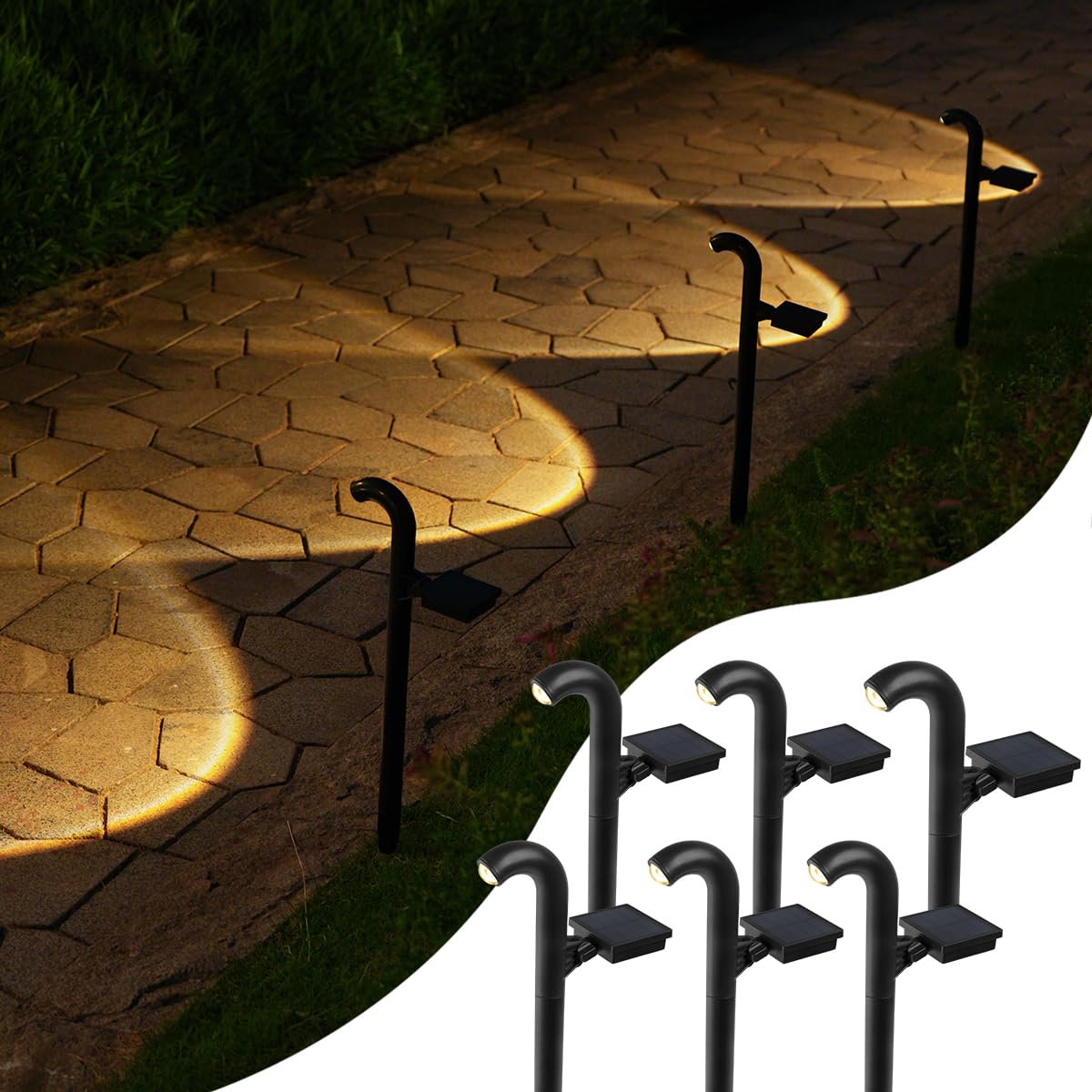 Mrzxy Solar Pathway Lights Bright LED Waterproof 3000K Convex Lens for Lawn, Path, Walkway, Pathway Lighting (Warm White, 6 Pack)