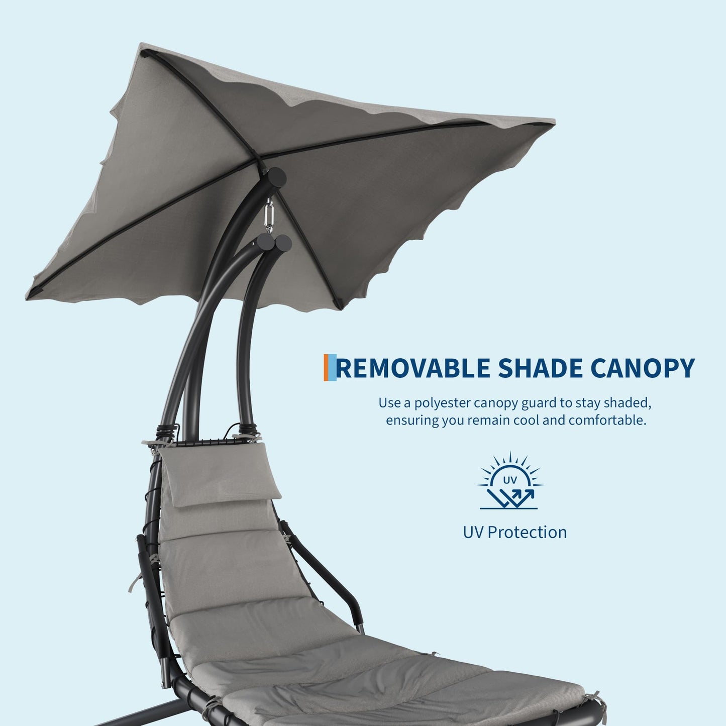 LuyFuitre Hanging Chaise Lounge Swing Chair, Hanging Curved Chaise Lounge Chair Umbrella, Curved Steel Hammock Lounger Chairs for Outdoor Indoor Patio Pool Garden Backyard Porch