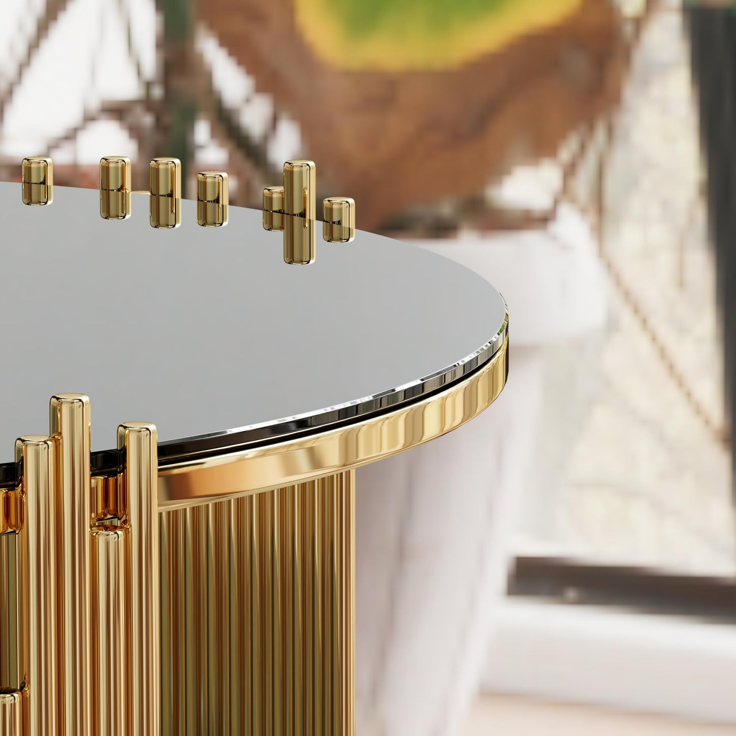 KUVADAZ Round Coffee Table with Gold Stainless Steel Base, 2-Tier Black Glass Coffee Table Center Table, Modern Coffee Table Circular Living Room Table Cocktail Tables, Circle Center Tables
