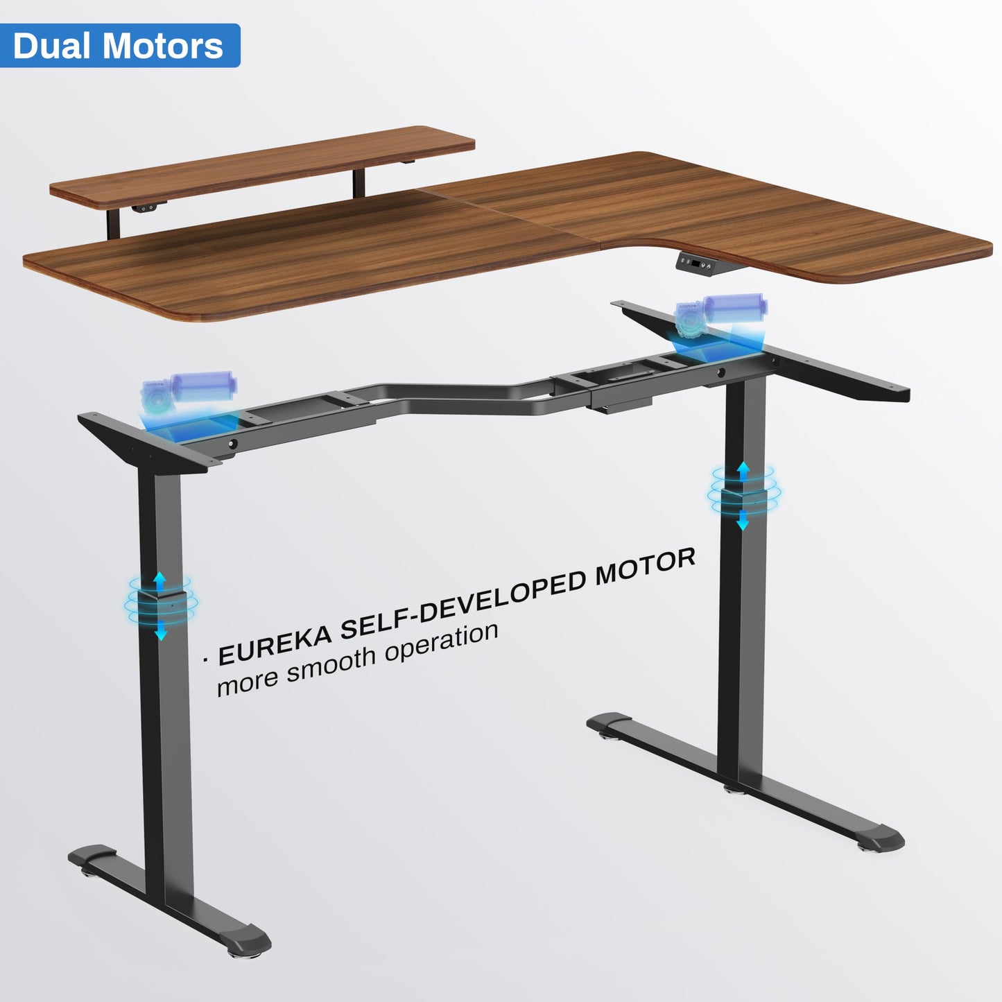 EUREKA ERGONOMIC Standing Desk Electric Adjustable Height (61"x43") Computer Desk with Keyboard Tray Sit Stand Desk L Shaped Desk for Work/Home Office,Dual Motor,Memory Presets,2 USB/RGB,Walnut/Right
