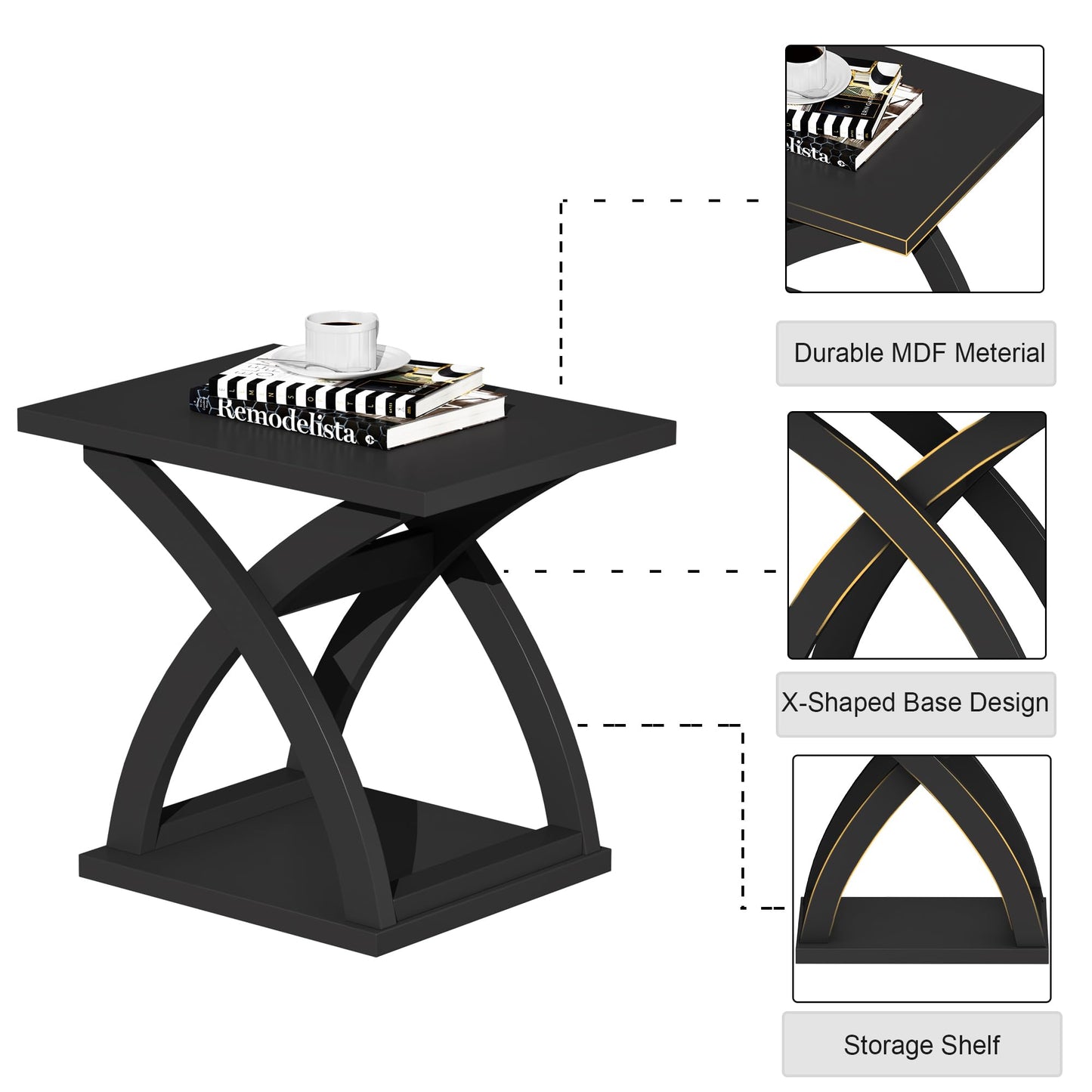 ChooChoo End Side Table Set of 2, Modern End Table with Storage Shelf, X-Design Side Table Living Room