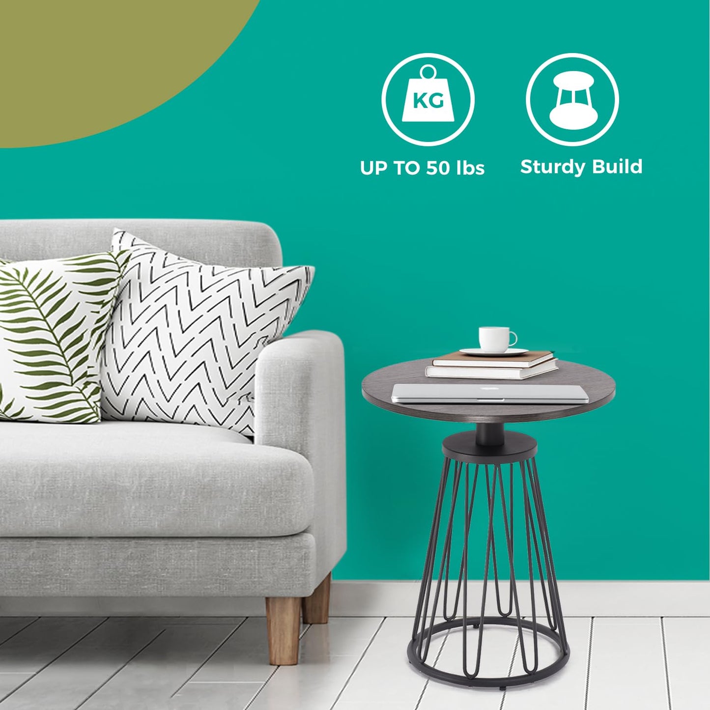 Ao Lei Round End Table Set of 2, Small Side Table for Living Room, Bedroom, Modern Side Tables for Small Spaces, Sofa Couch Table, Accent Coffee Table with Metal Frame Legs, Easy Assembly(Grey)