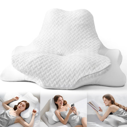 Cervical Neck Pillow for Neck Pain Relief,Ergonomic Memory Foam Pillows for Neck Support,Side Sleeper Pillows for Adults,Contour Orthopedic Bed Pillow for Back Stomach Sleepers(White)