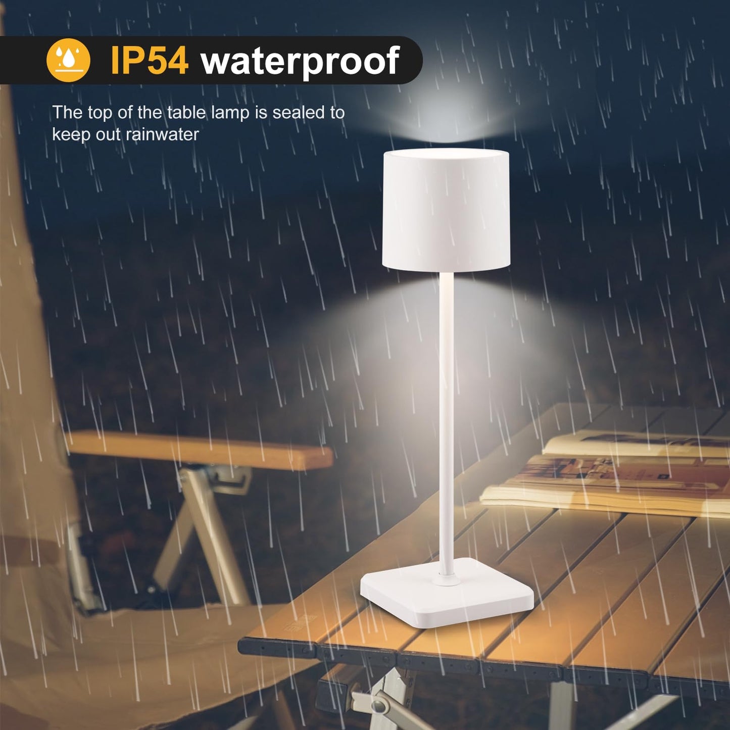 BKZO Cordless Table Lamp Rechargeable, Wireless Charging LED Table Lamp, IP54 Waterproof Aluminum Bedside Light, Touch Control, Suitable for Indoor and Outdoor Use, White