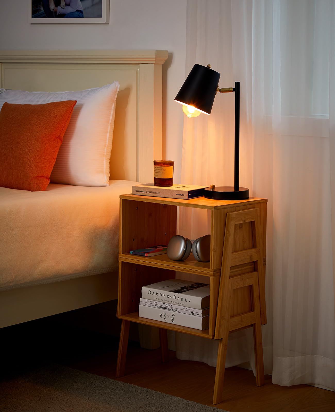 Pipishell Bamboo Stackable End Tables, Wood Living Room Nightstand, Bedside Tables for Bedroom Storage, Set of 2