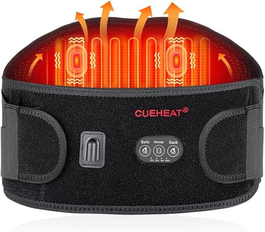 CUEHEAT Heated Waist Belt, Cordless Heating Pad for Low Back, Electrical Heating and Massage, Rechargeable Battery Powered (Black Upgraded,49 inches)