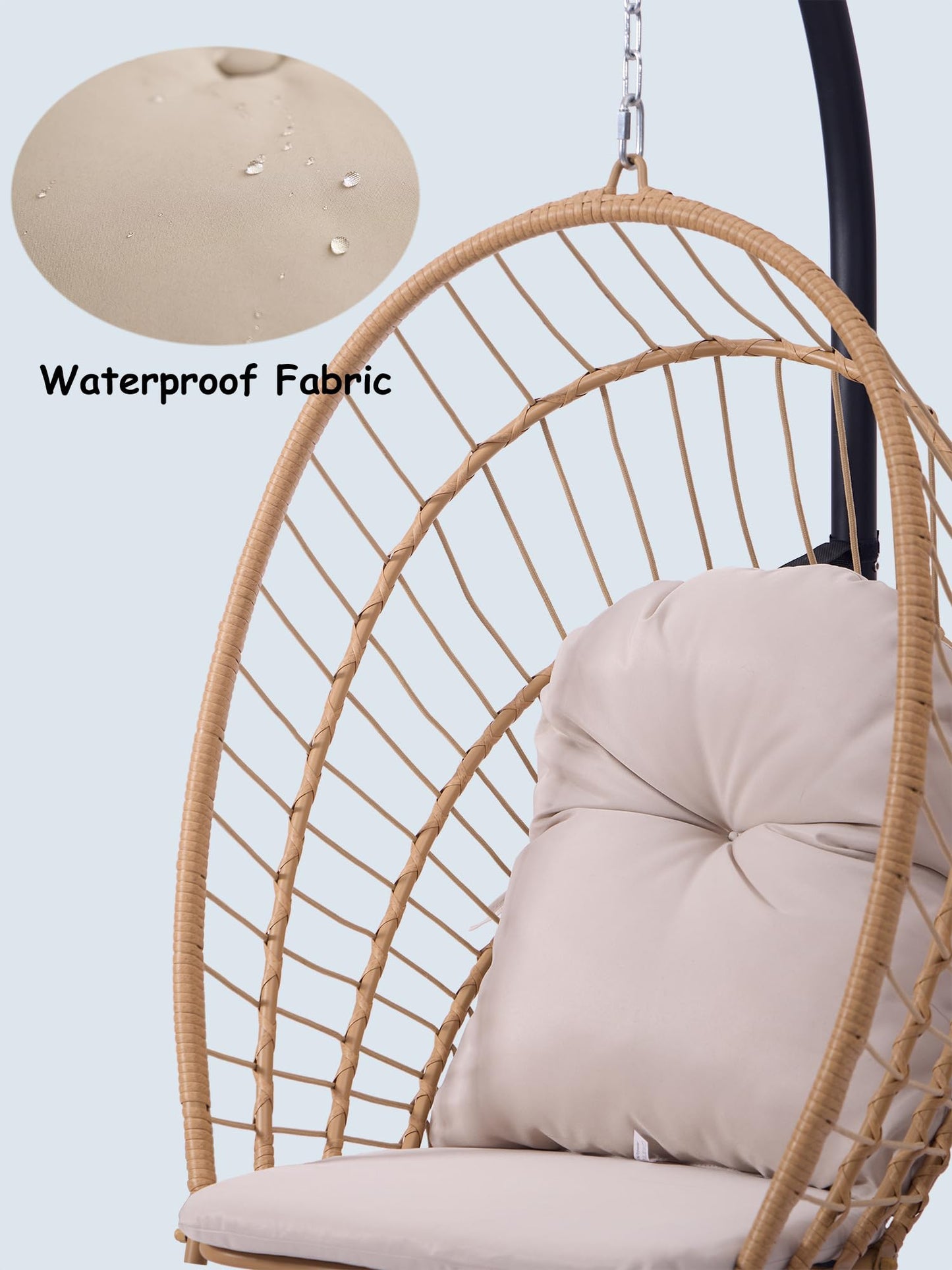 Topfuca Indoor/Outdoor Egg Hanging Chair with Stand - Patio Wicker Swing Hammock Chair. 350lbs Capacity, Cushioned. Ideal for Bedroom, Balcony, Porch, Garden. Versatile Swing Chair for All Spaces