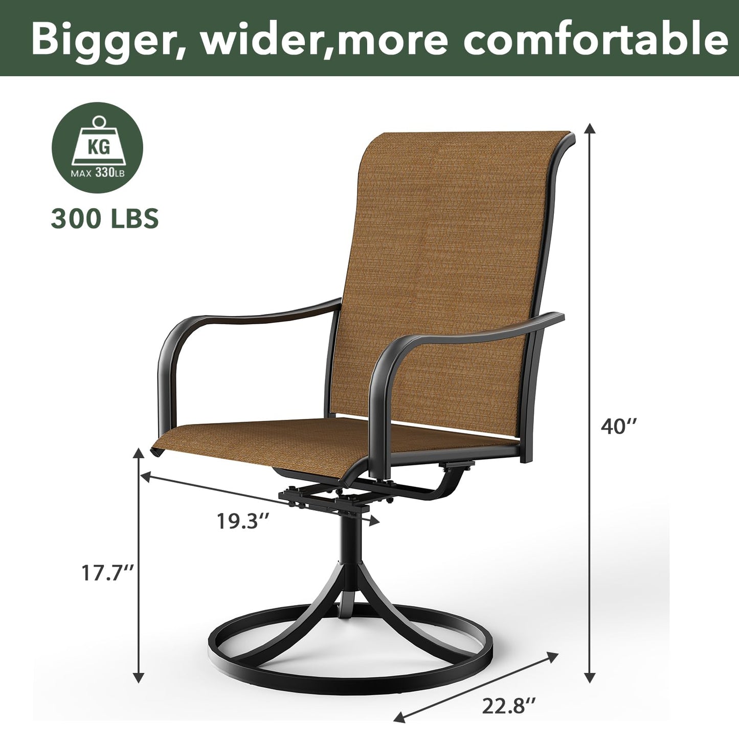 Anmutig Patio Swivel Dining Chairs Set of 2, Outdoor Swivel Chairs High Back with All Weather Textilene Metal Rocking Frame for Lawn Garden Backyard