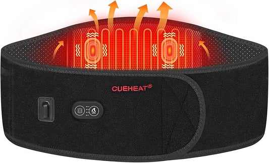 CUEHEAT Heated Waist Belt, Cordless Heating Pad for Low Back, Electrical Heating and Massage, Rechargeable Battery Powered (Black, 53 inches)