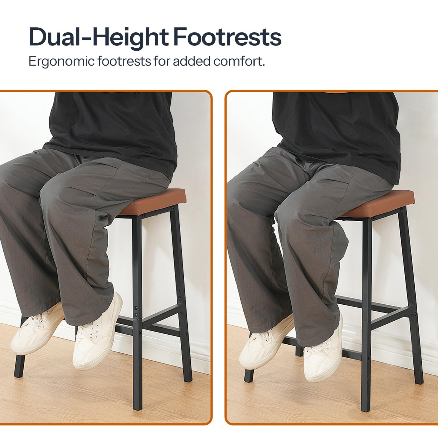 HOOBRO Bar Stools, Set of 2 Bar Chairs, Counter Height Bar Stools, Saddle Barstools & Curved Surface, 24 Inch Kitchen Barstools with Metal Base for Kitchen Counter, Rustic Brown and Black BF28MDP201