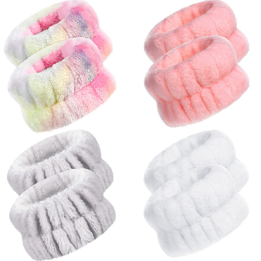 Chuangdi 4 Pairs Wrist Bands for Washing Face Wrist Spa Microfiber Wash Towel Band Scrunchies Absorbent Wristbands Sweatband for Women Prevent Liquid from Spilling