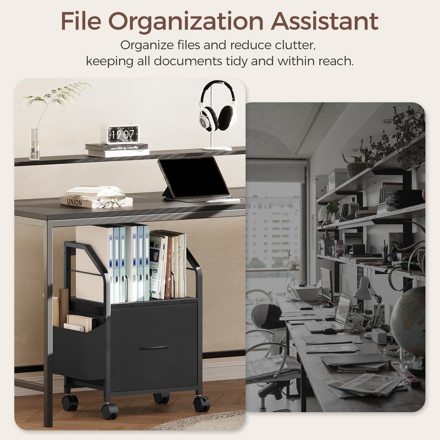 MAHANCRIS Small File Cabinet, Rolling Filing Cabinet for Under Desk with Divider, Single Non-Woven Fabric Drawer File Organizer for A4/Letter Size Documents, Under Desk Storage, Black FCBK3001
