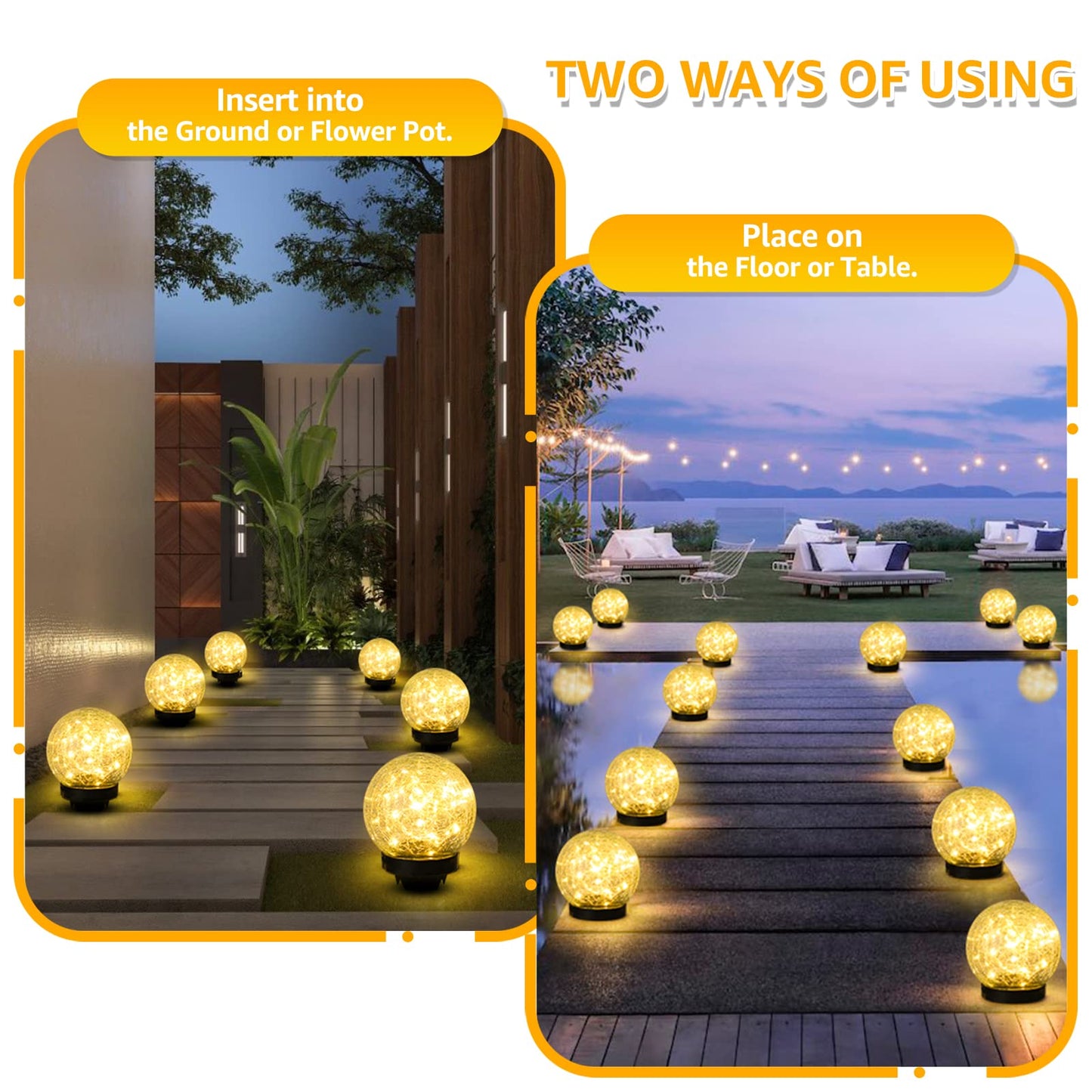 ASOMST 2-Pack Garden Solar Lights Outdoor, Cracked Glass Ball Light Waterproof, Decorative Solar Globe Lights Warm White for Yard Pathway Patio Lawn