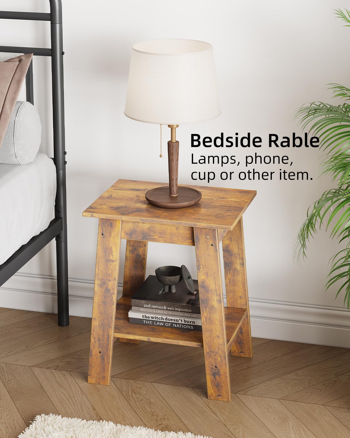 Garvee End Table, Set of 2, Side Table with 2-Tier Storage Shelf, Sofa Table for Small Space, Square Nightstand for Entryway, Farmhouse, Living Room, Easy Assembly, Rustic Brown