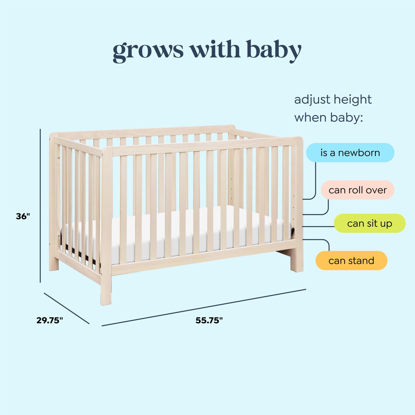 Carter's by DaVinci Colby 4-in-1 Convertible Crib - GREENGUARD Gold Certified Convertible Baby Crib to Toddler Bed, Daybed, Full-Size Bed - Wooden Baby Bed w/Four Adjustable Heights - Washed Natural