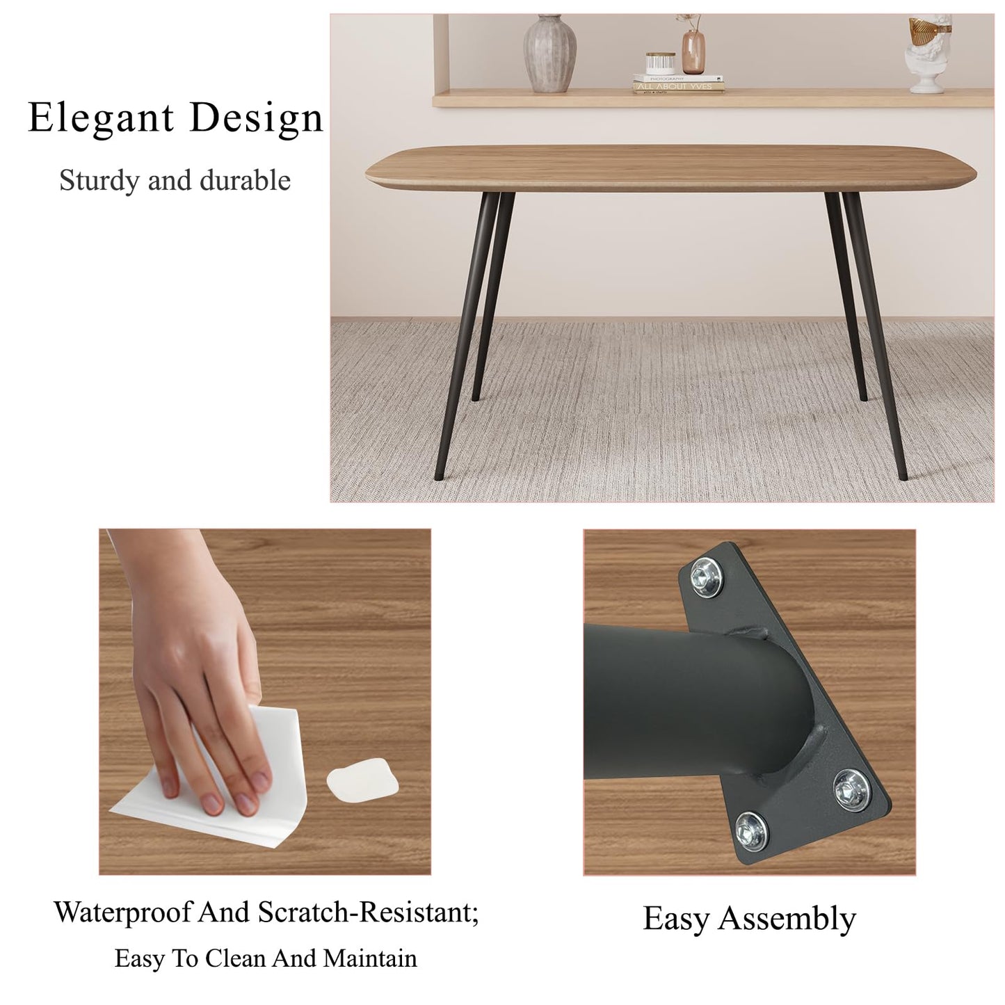 HIPIHOM 47.2'' Dining Table Set for 4,Modern Wood Dining Table,Leather Dining Chairs 4,Table and Chairs Set of 4,Ideal for Kitchen Dining Room (Walnut Color Table + 4 Gray Chairs, 47.2")