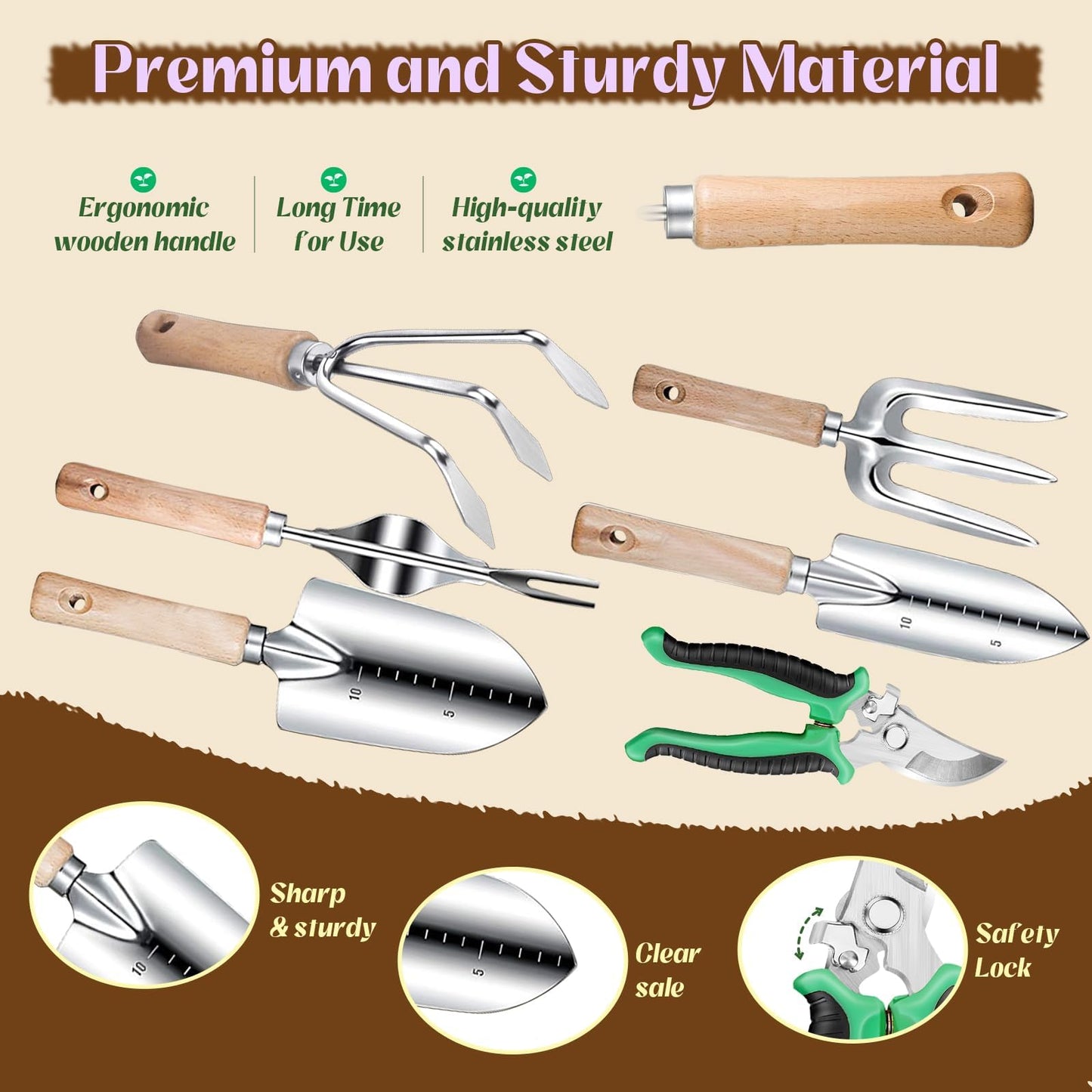 Gardening Tools Set 9-Piece Heavy-Duty Gardening Gifts for Women Mom Wife Gardening Hand Tools with Purple Floral Tote Bag and Repotting Mat, halilus Stainless Steel Garden Supplies Kit