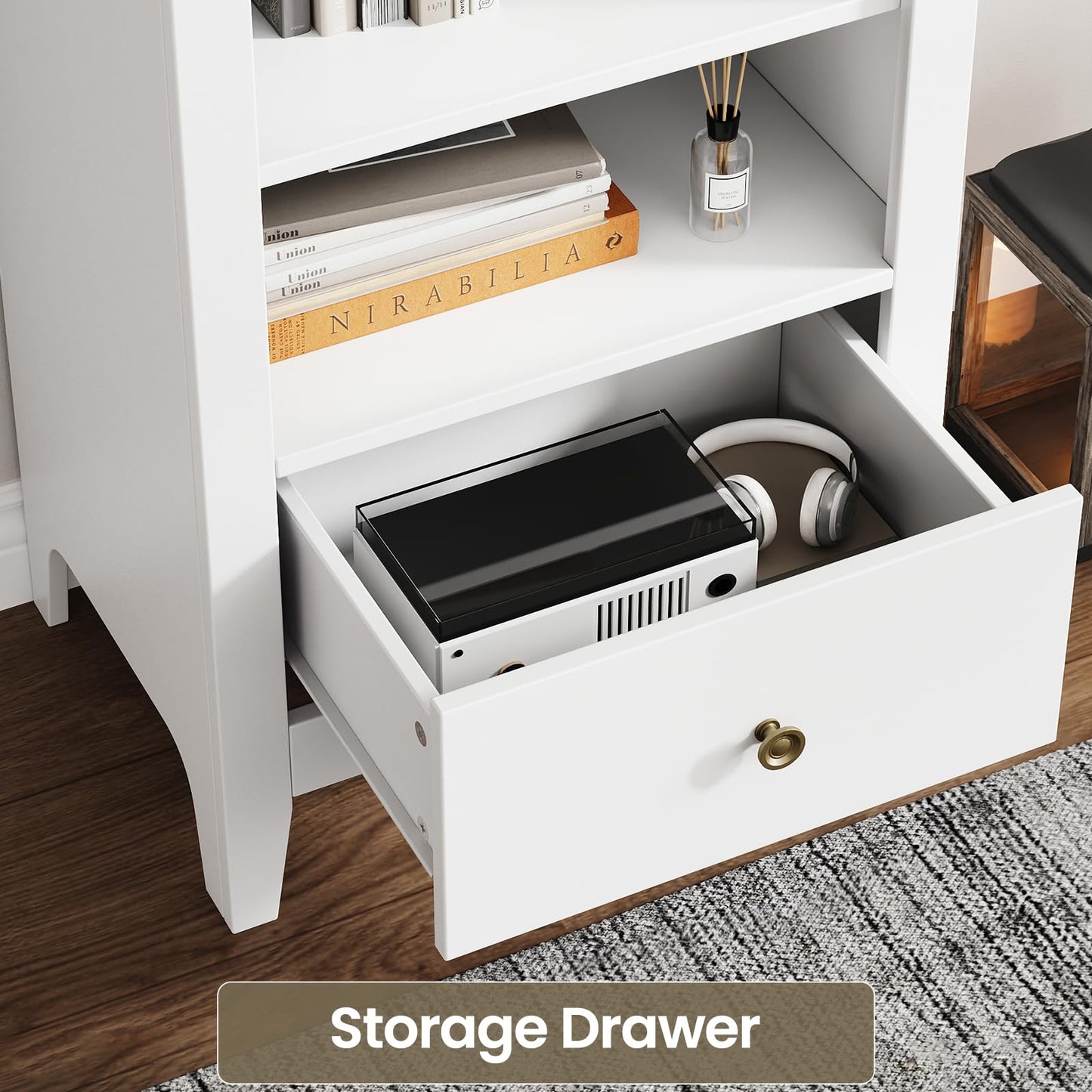 Seeday 71" Tall Narrow Arched Bookshelf, 8-Tier White Arched Bookcase with Adjustable Shelves & Drawer, Modern Open Book Shelf for Living Room, Bathroom, Kitchen, White