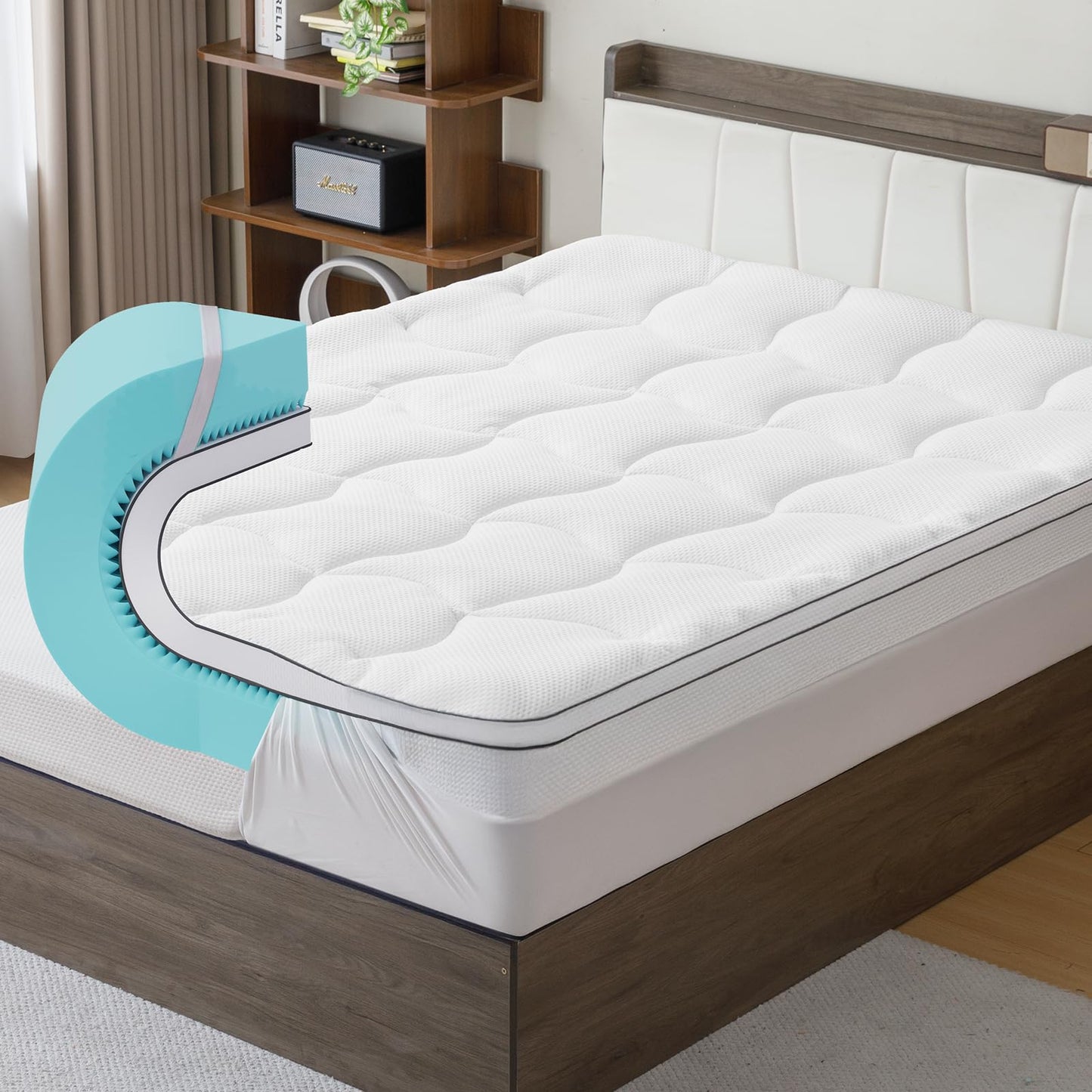 GEMBED 4 Inch Memory Foam Mattress Topper Queen Size - Dual Layer 3 Inch Cooling Gel Memory Pad and 1 Inch Pillow Top Mattress Cover for Back Pain - 60" x 80" x 4"