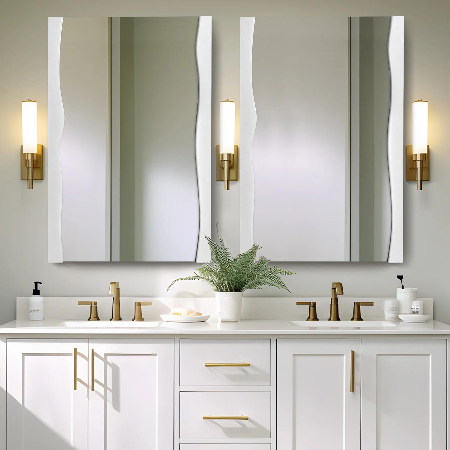 Tanmicoshomy White Bathroom Mirror 24x36 Inch, Asymmetrical Live Edge Wood Framed Rectangle Wall Mirrors for Bathroom, Bedroom or Living Room, Vertical or Horizontal Hanging