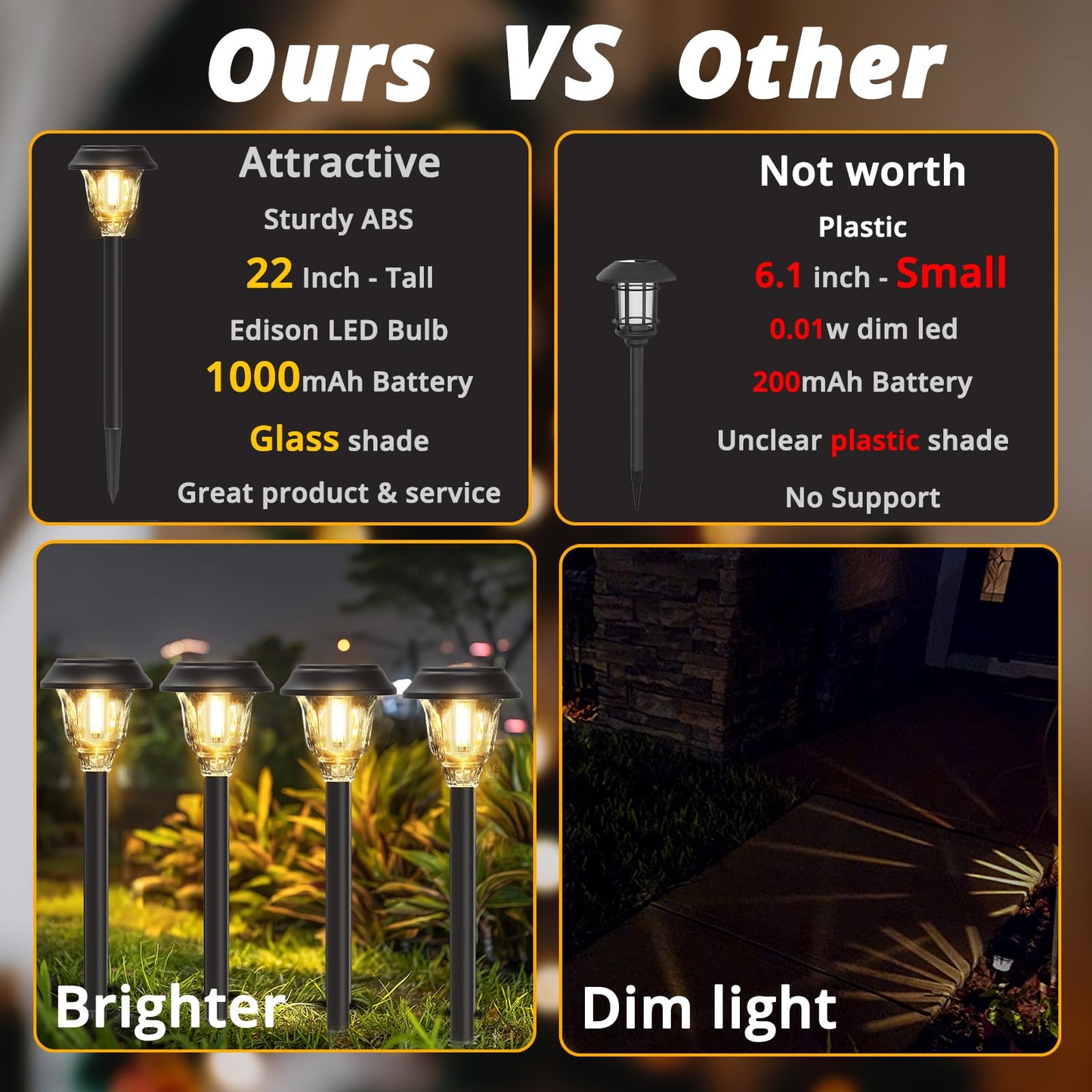 DOESLAG Solar Lights Outdoor Waterproof, 6 Pack Metal Glass Solar Pathway Lights Outdoor, Bright LED Outdoor Solar Lights for Yard Garden Path Walkway