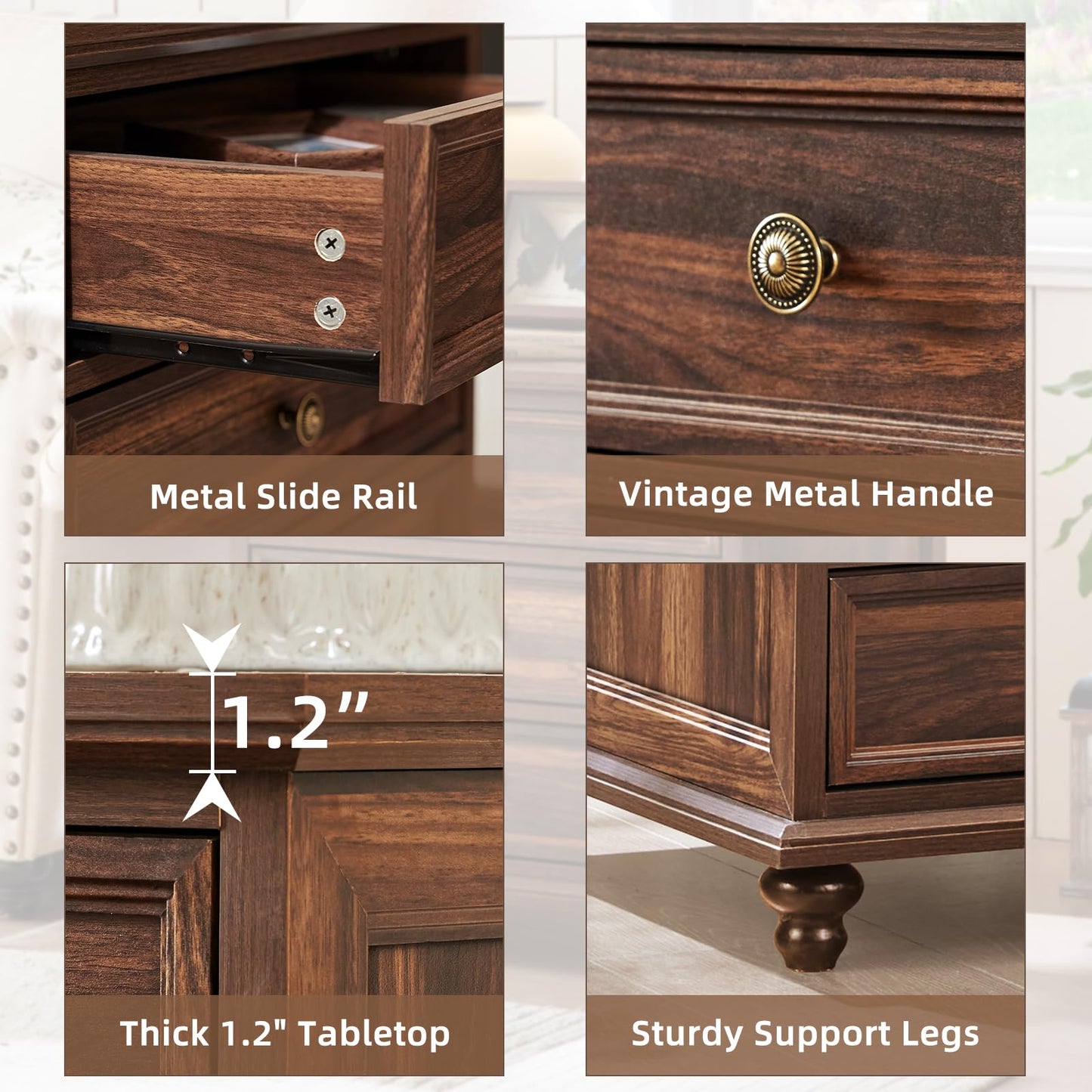 Joaxswe 24" Wide Farmhouse Night Stand Set of 2,Large End Table with 3 Drawers & Metal Handle,Brown Wood Dresser for Bedroom Cabinet, Bed Side Table Chest of Drawers,Nightstand for Living Room,Closet