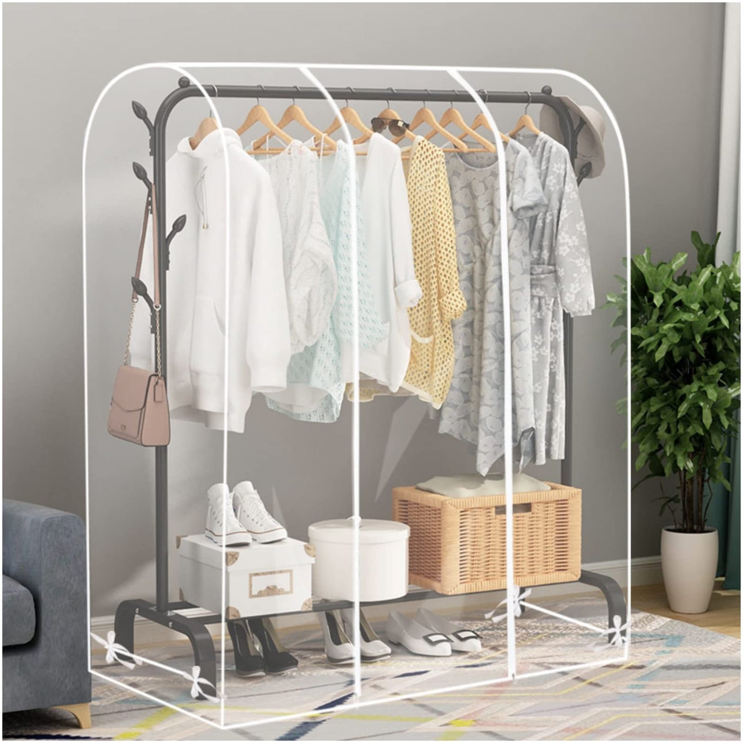 Senvitate Garment Rack Cover, Transparent PEVA Clothes Rack Cover with 2 Smooth Zipper, Clothing Dustproof Waterproof Protector Cover (47X20X59-Clear)