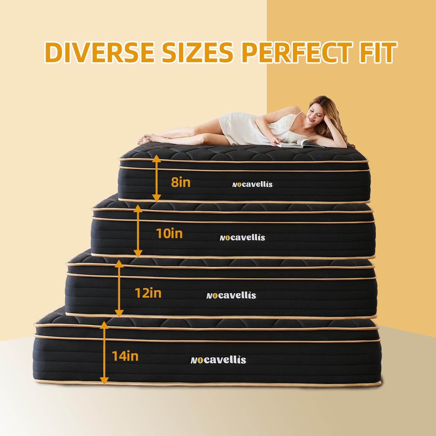 Nocavellis Queen Mattress 12 Inch, Queen Size Mattresses in a Box, Cooling Gel Memory Foam, Pressure Relief, Breathable Comfort Soft Bed Hybrid Mattress, Medium Firm Feel
