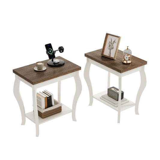 ChooChoo End Tables Living Room, Side Tables Living Room with Curved Legs and Storage Shelf, Small End Tables for Small Spaces, Soft White