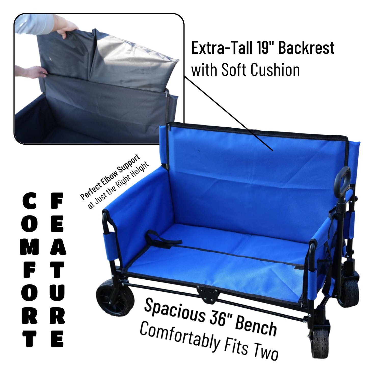 CRESTWALKER Wagon Love Seat with Tall Cushioned Backrest, Foldable Cart That Converts into a 2-Person Chair, 2-in-1 Wagon Bench Seat Combo for Adults (Blue)