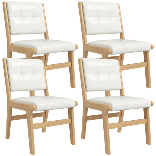civama Faux Leather Dining Chairs Set of 4, Dining Room Armless Kitchen Chairs with Comfy Back, Solid Wood Frame & Upholstered Cushion for Living Room, Cafe and Restaurant, White