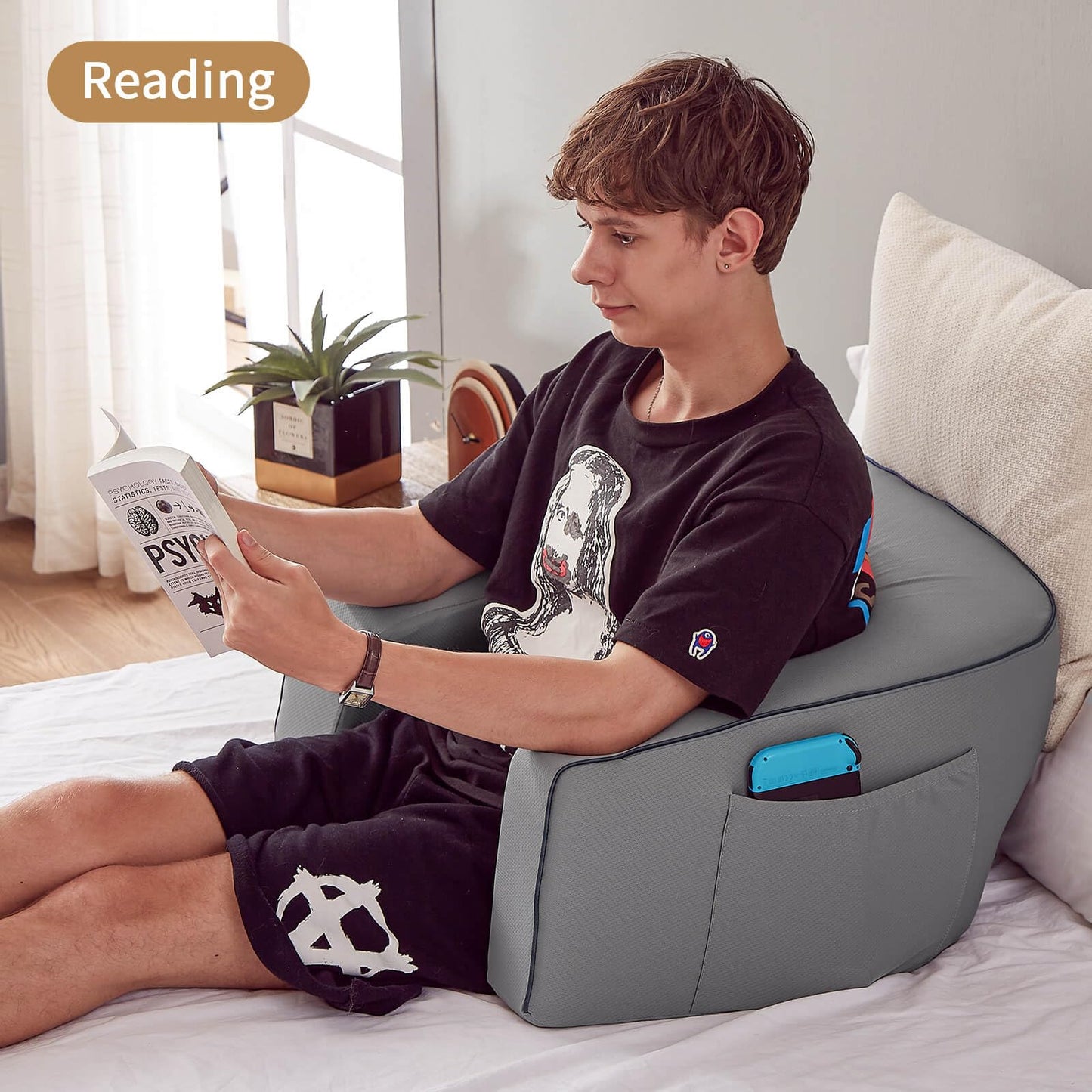 cooloo8 Lap Desk for Adults, Gaming Pillow, Reading Pillow, Lap Desk, Laptop Desk Pillow, Couch Reading Pillow, Memory Foam Bed Rest Pillow for Reading, Laptop Stand for Bed(Grey)