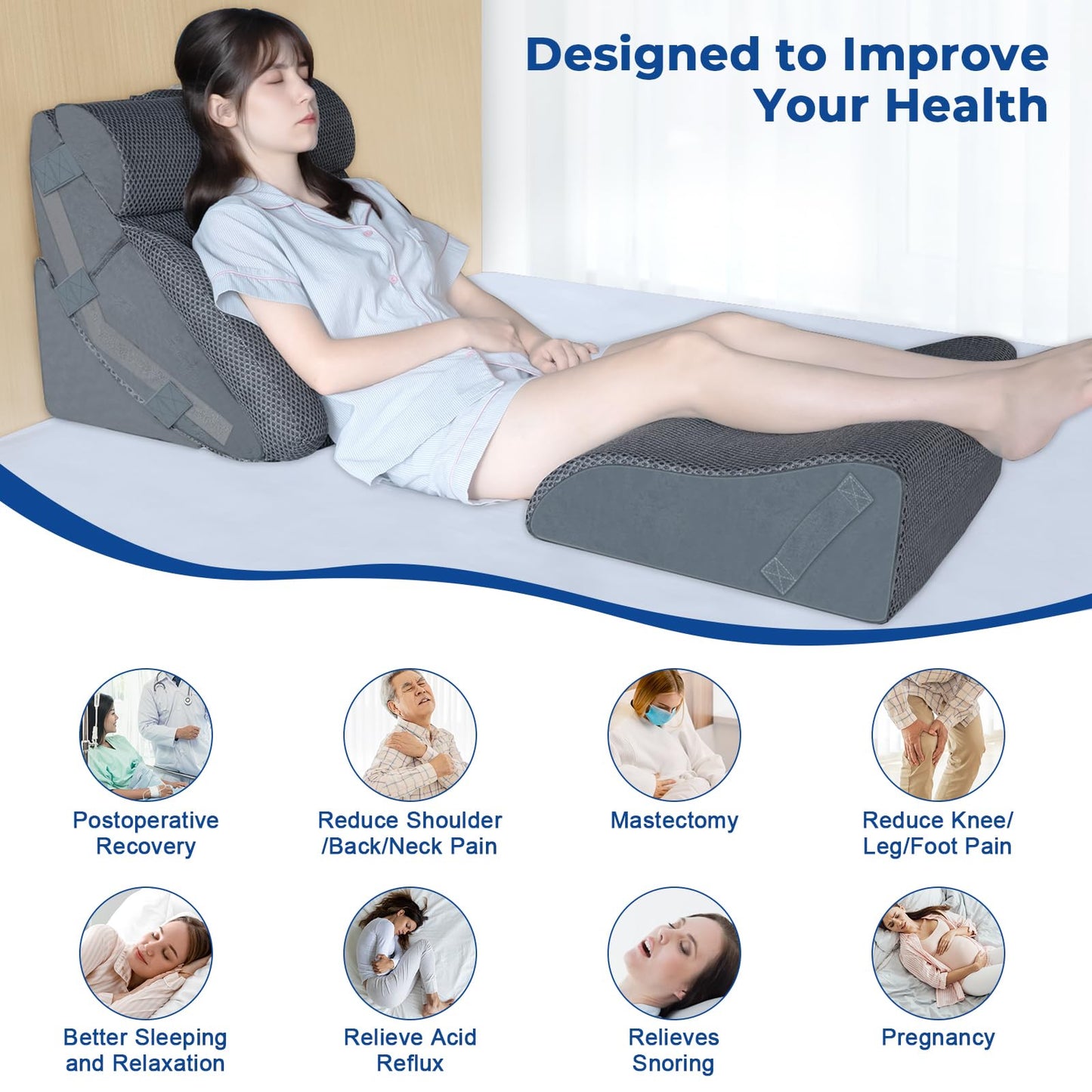 KingPavonini 4PCS Bed Wedge Pillow Post Surgery, Orthopaedic Sleeping Wedge Pillow Set for Neck, Back and Leg Pain Relief, Acid Reflux, GERD, Wedge Pillow for Sleep Apnea with Travel Bag