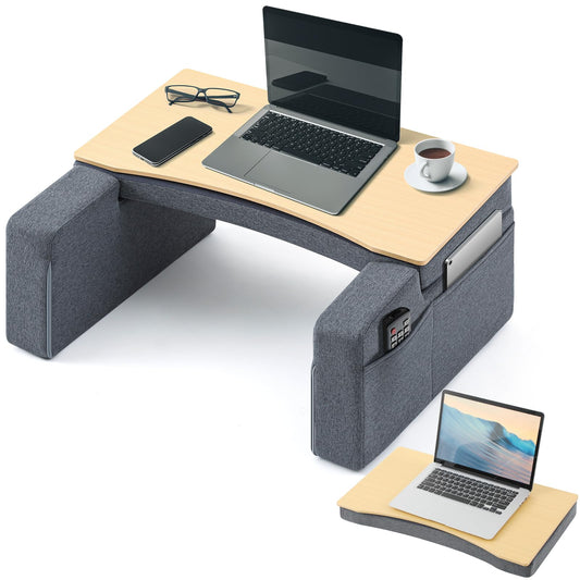 Cinnvoice 2-in-1 Lap Desk for Laptop with Cushion Lap Laptop Desk Pillow with Armrests Detachable Design, Reading Pillow with Sturdy Wooden Surface, Working in Couch Bed for Adults Book Lovers