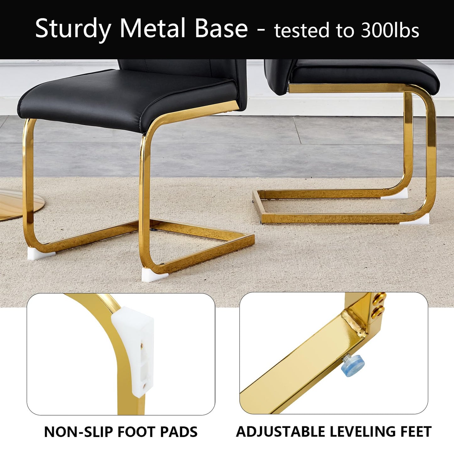 cinkehome Set of 4 Modern Dining Chairs, High Back PU Faux Leather Upholstered Armless Chair with Metal Legs for Kitchen Dining Room Living Room