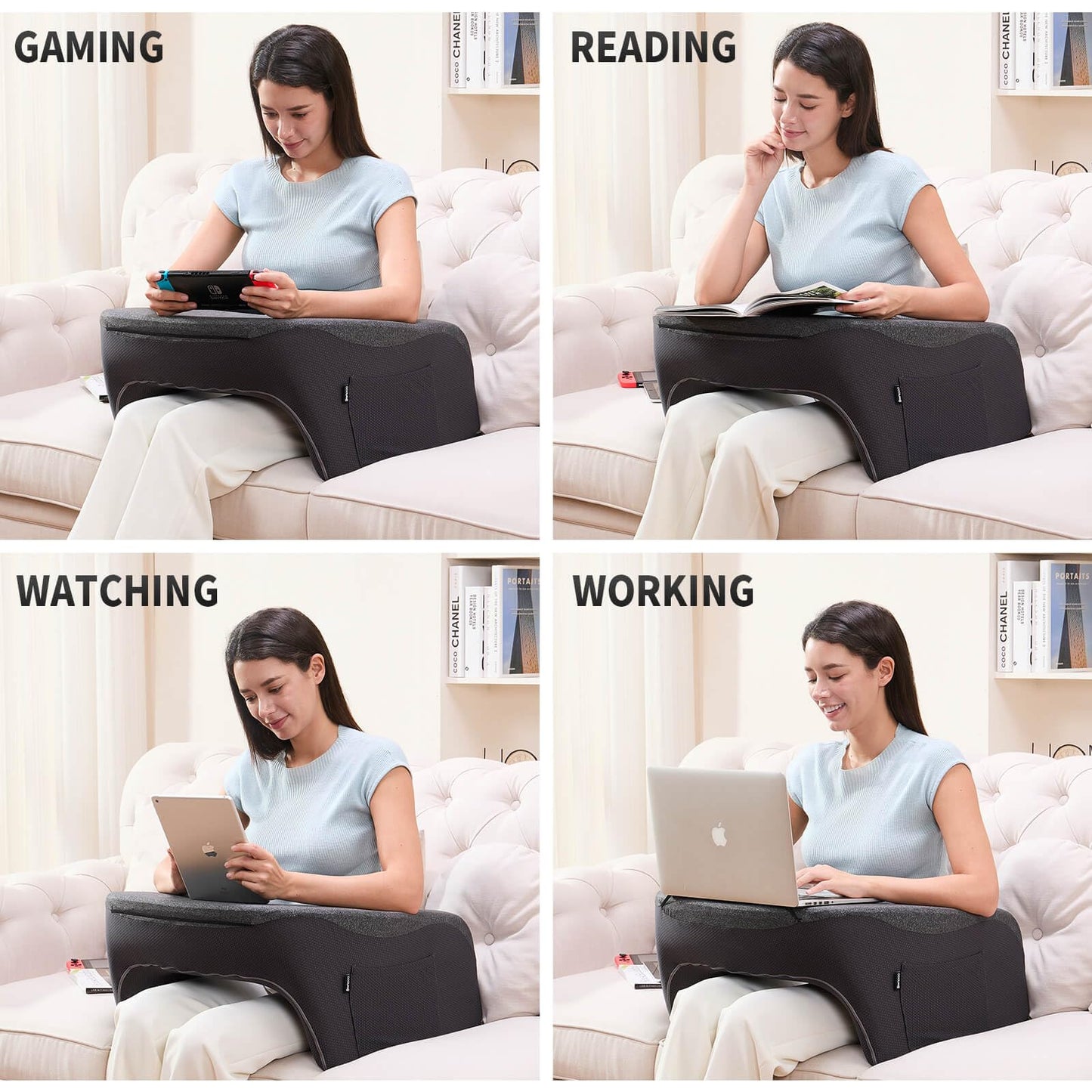 cooloo8 Reading Pillow, Lap Desk, Laptop Pillow for Lap, Large Gaming Pillow for Reading, Working, Gaming or Sitting in Bed Floor Couch(Dark Grey)
