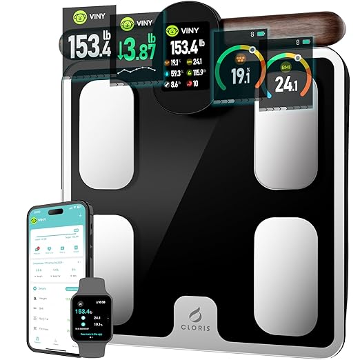 CLORIS 8 Electrodes Digital Smart Scale for Body Weight Fat Accurate BMI Muscle Mass 28 Body Composition Measurement Health Analyzer with App Bluetooth, Full-Color TFT LCD on Retractable Handle