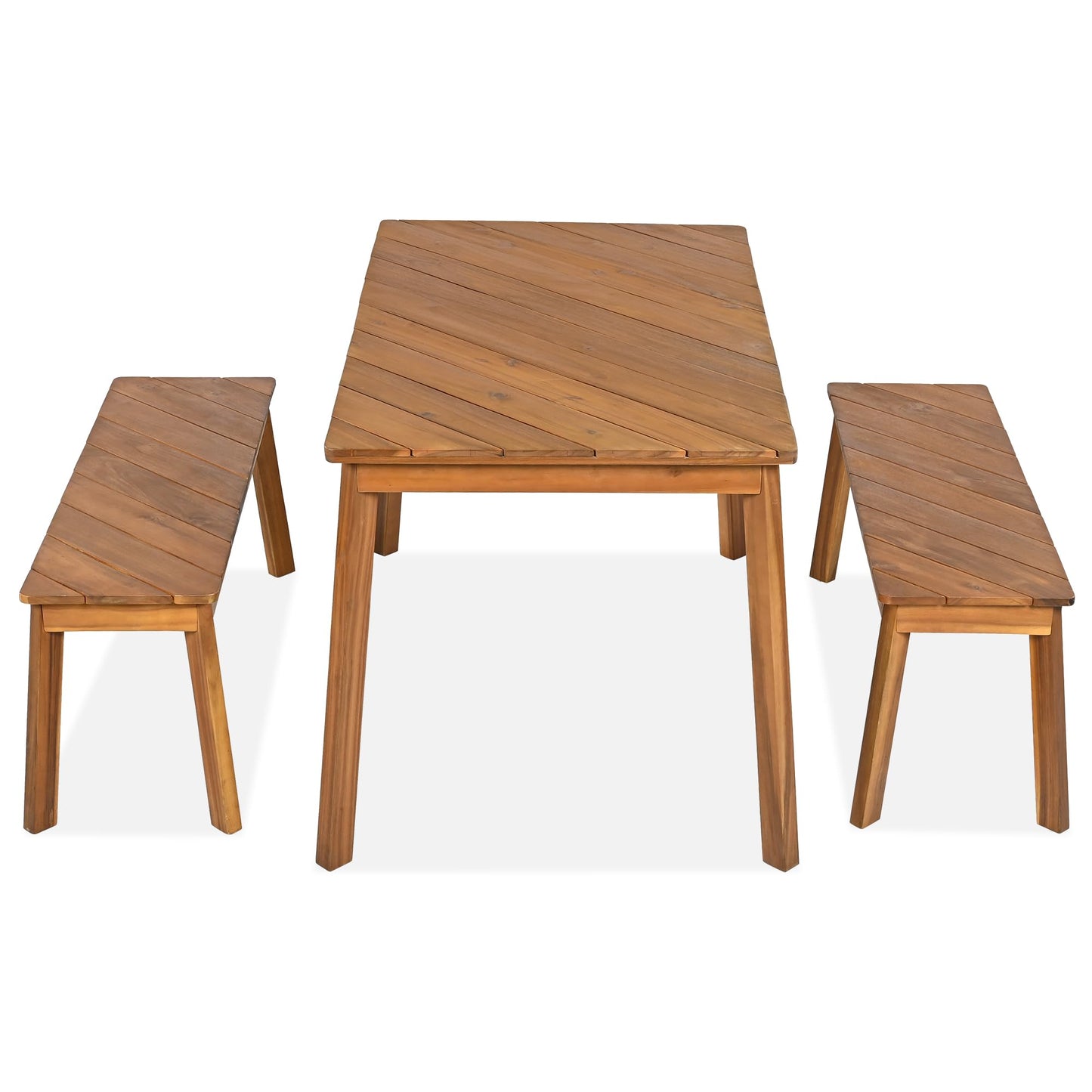 YOPTO 3 Pieces Outdoor Dining Table Set,Acacia Wood Table with 2 Bench, Outdoor & Indoor Furniture Set,Picnic Beer Table for Patio, Porch, Garden,Poolside,Natural