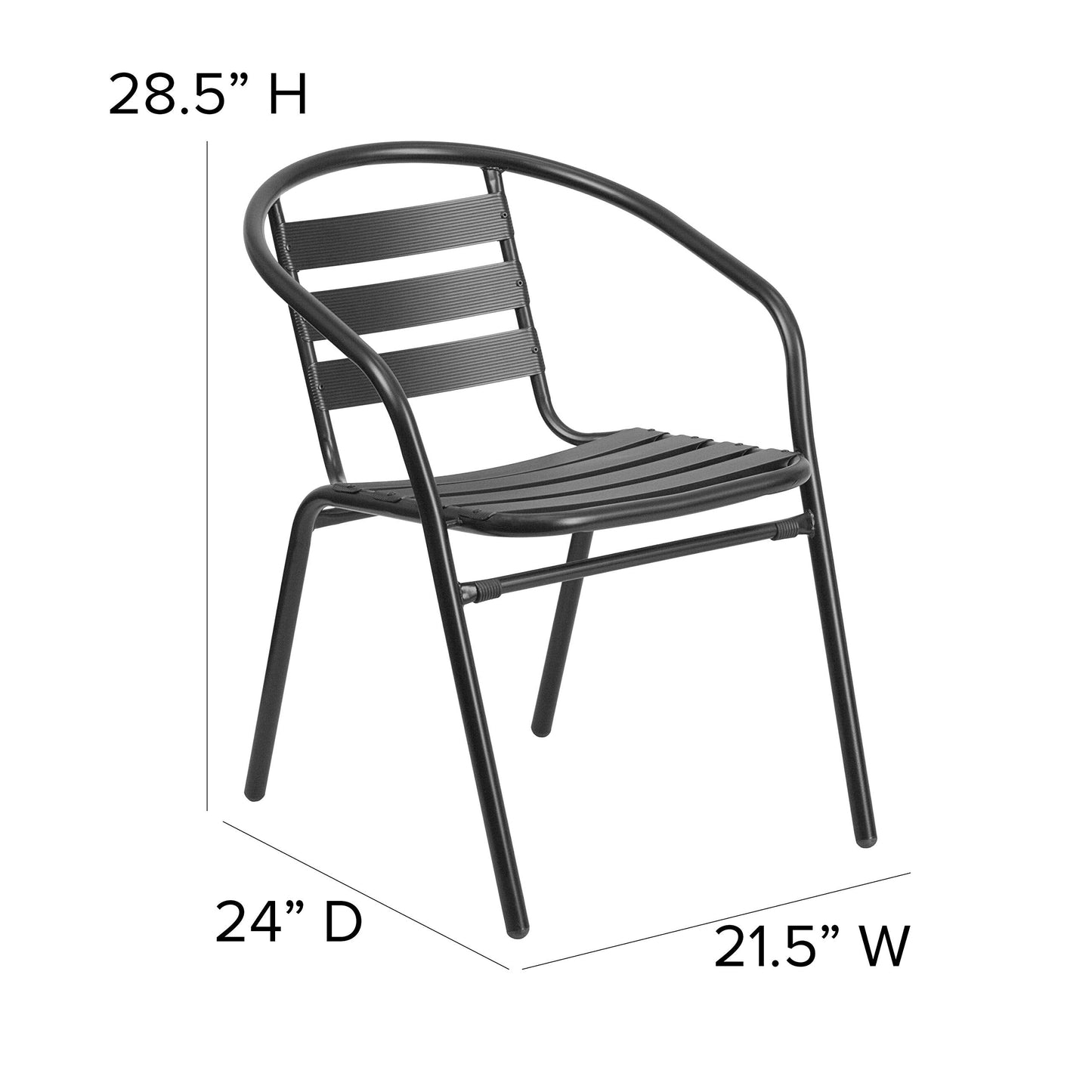 EMMA + OLIVER Patio Table & Chairs Set - Rectangular Metal Table with Tempered Glass Top - 6 Black Aluminum Stacking Chairs - All Weather for Indoor/Outdoor Use