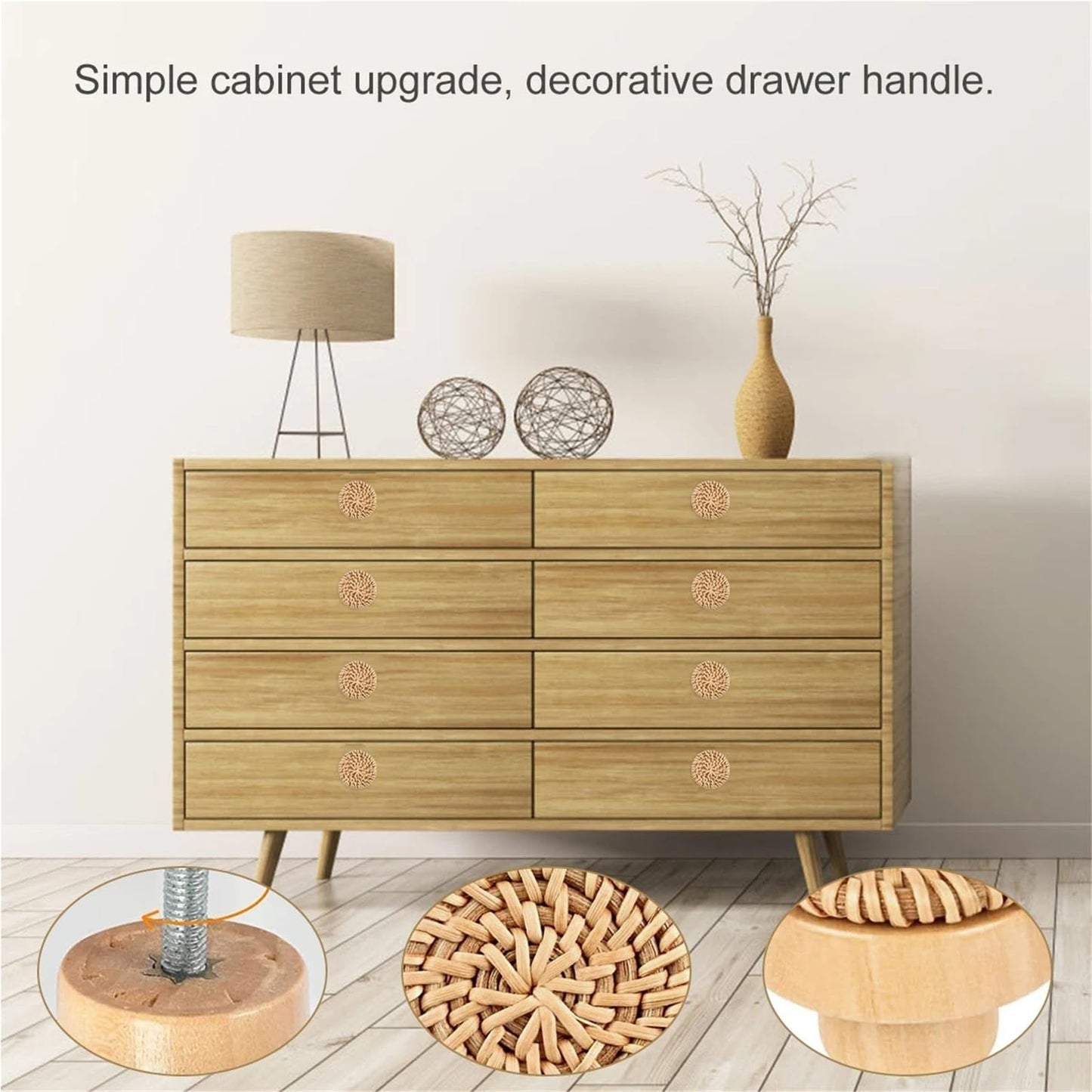 Rattan Knobs 22Pcs Vintage Rattan Handles - Furniture Cabinet/Dresser/Drawer Knobs for Cabinet