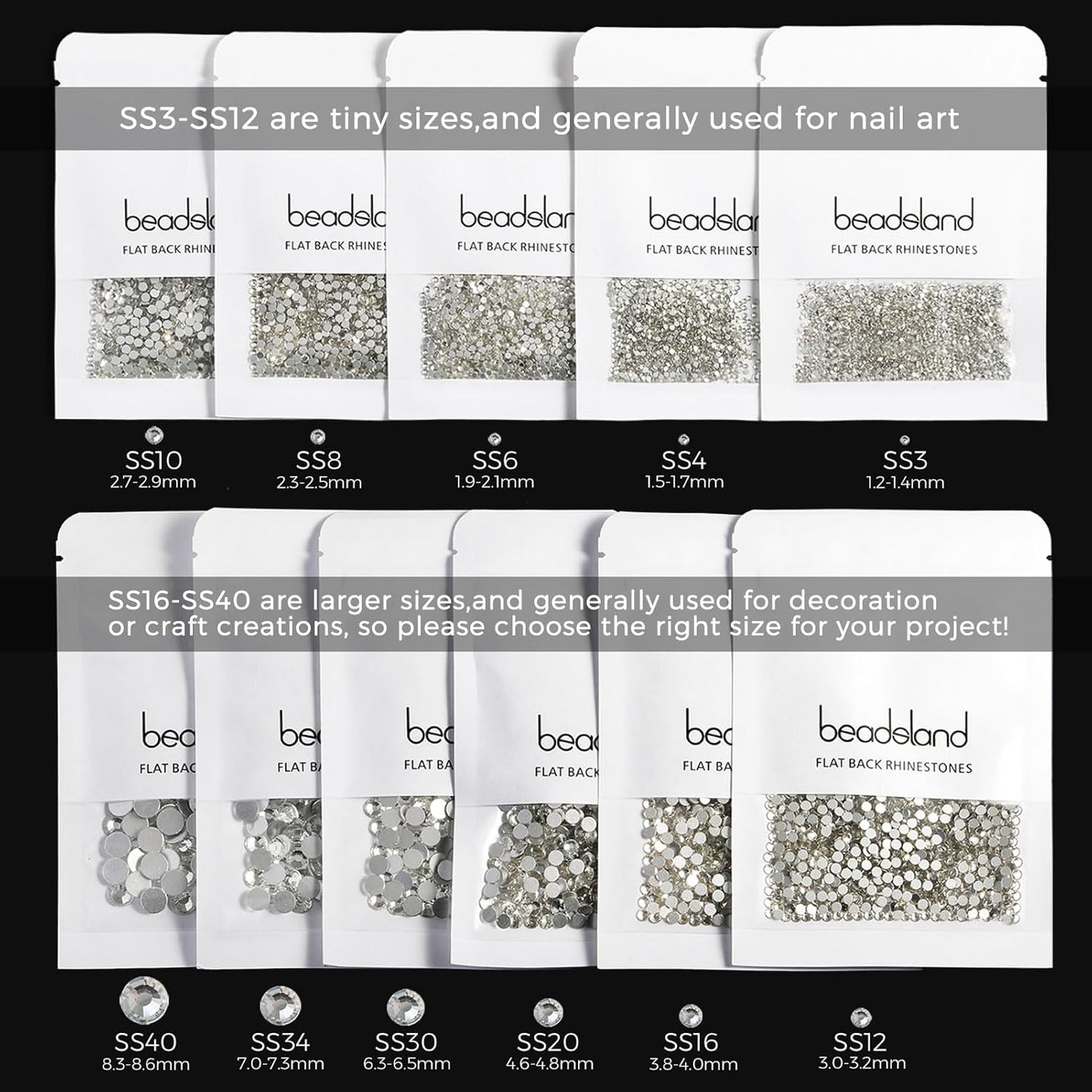 beadsland 2880pcs Flat Back Crystal Rhinestones Round Gems for Nail Art and Craft Glue Fix, Lt.Colorado Topaz AB,SS4,1.5-1.7mm