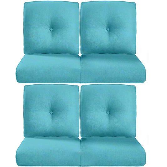 ACTREST 22x25/22x24 Outdoor Chair Cushions Set of 4 - Heavy Duty High Back Replacement Zippered Cushion for Patio Furniture Dining Gliding Rocking Chairs Loveseat L-Shape Sofa - Turquoise/Button